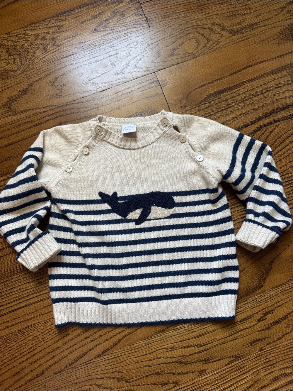 Striped Whale Knit Sweater - Cream & Navy - Kids